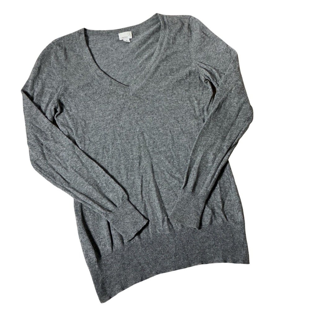 Caslon Luxury Soft Cashmere V-Neck Sweater Womens Medium Gray Long Sleeve Knit